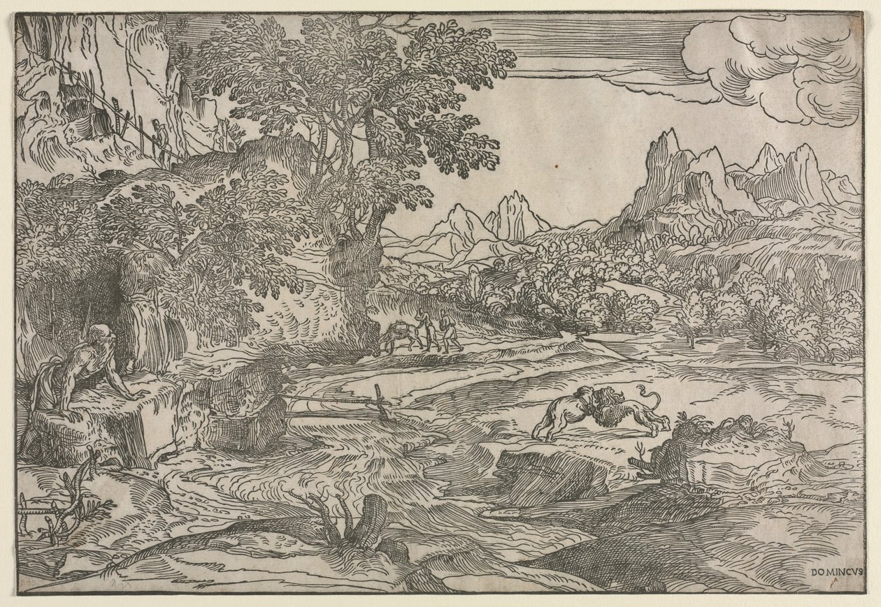 Paesaggio con San Girolamo e due leoni, c. 1530-35 da Domenico Campagnola