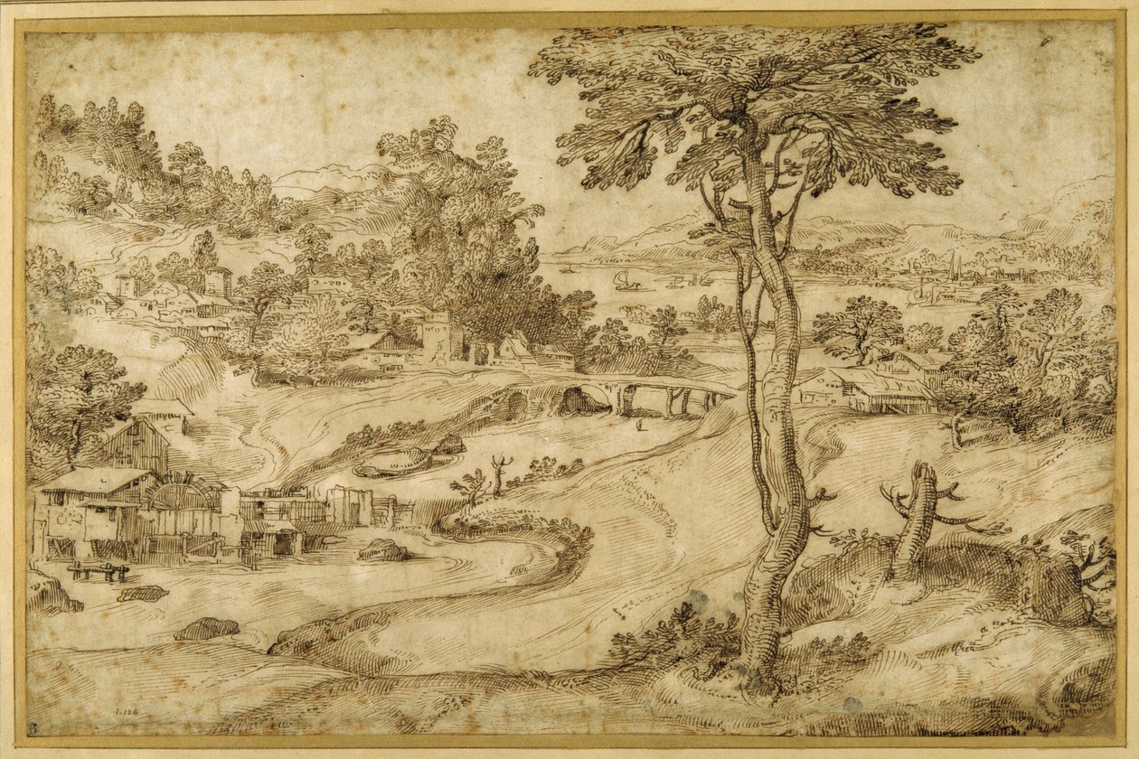 Paesaggio con un fiume tortuoso da Domenico Campagnola