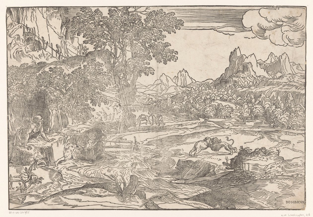 Paesaggio con Gerolamo e due leoni da Domenico Campagnola