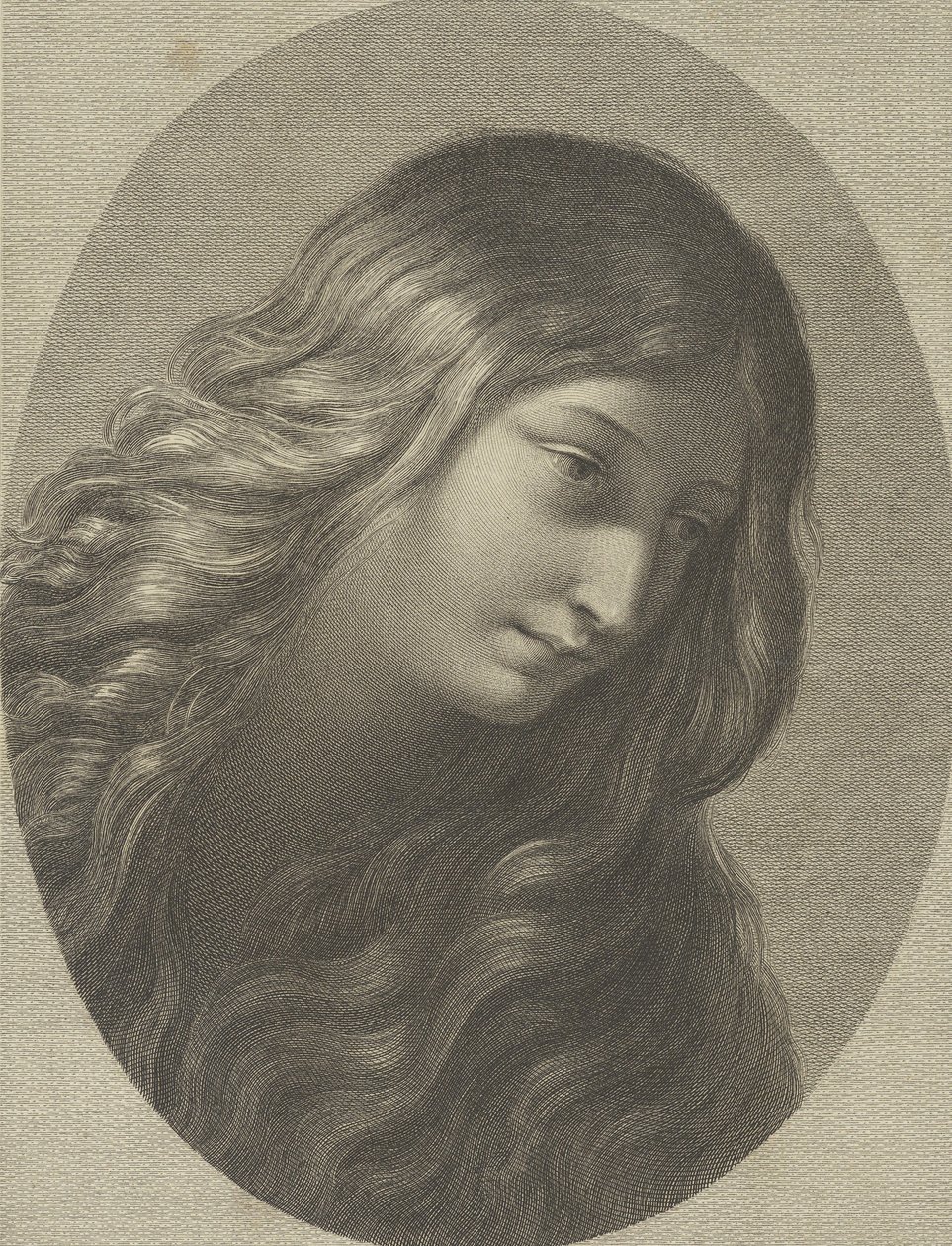 La testa di Maria Maddalena che guarda in basso a destra, in una cornice ovale, dopo Ren..., ca. 1745-1803 da Domenico Cunego