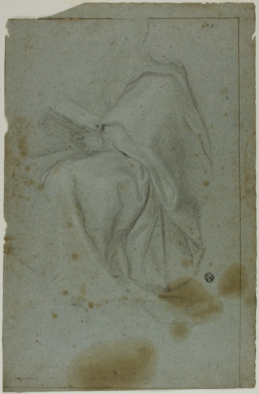 Figura maschile seduta con libro (recto); Due donne sedute con schizzo della mano sinistra (verso) da Domenico Fiasella