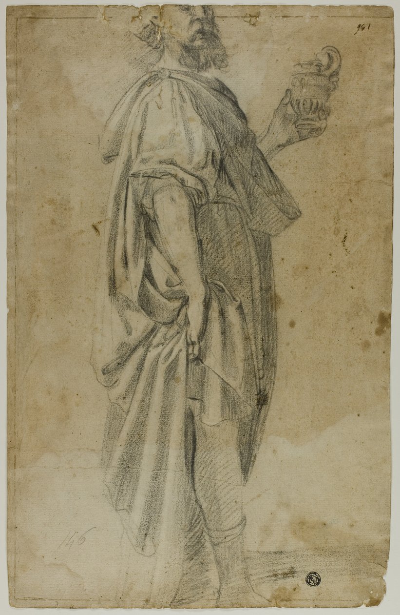 Mago in piedi (recto); Schizzo di stalla e alberi (verso) da Domenico Fiasella