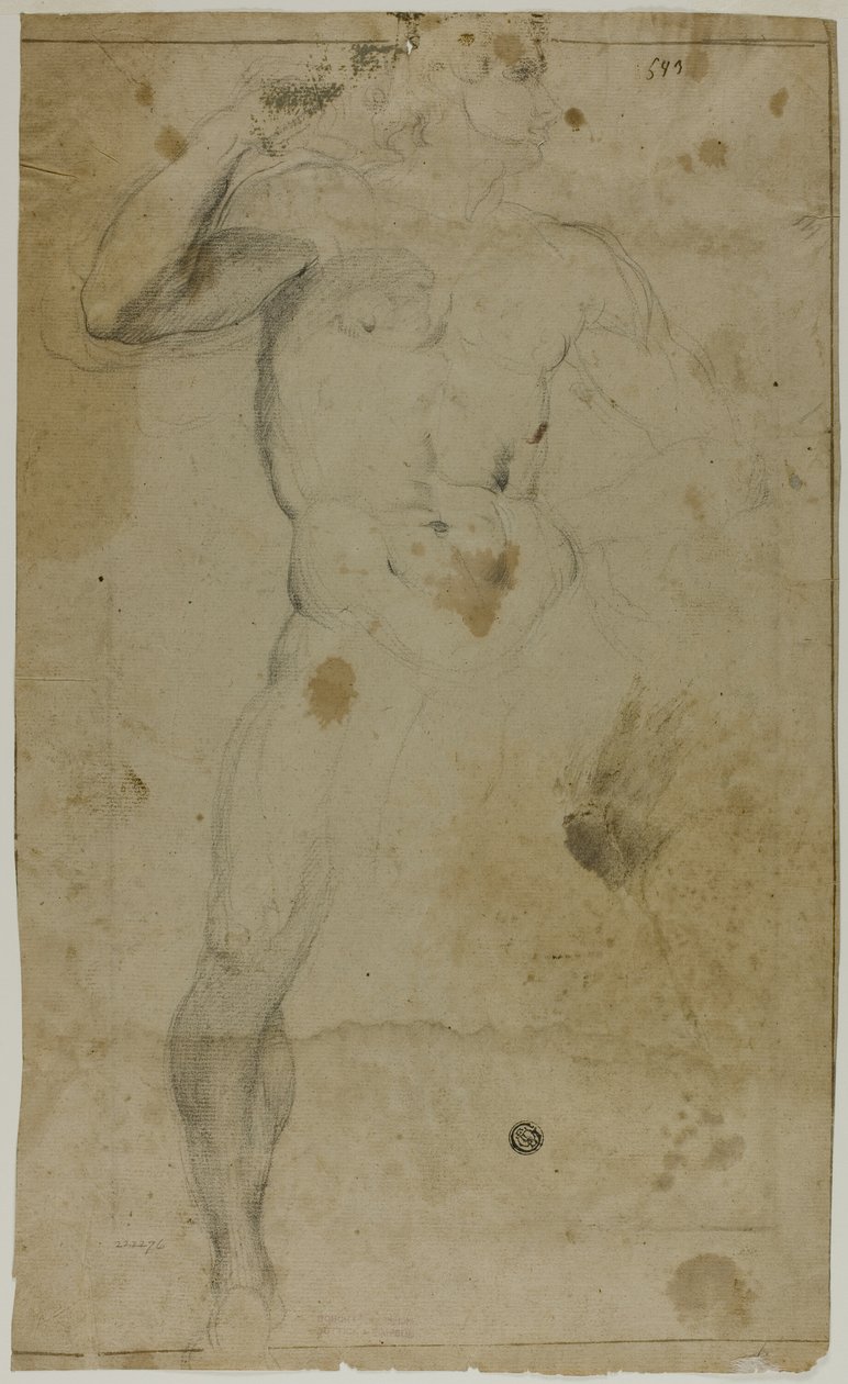 Nudo maschile in piedi (recto); Due figure maschili a mezzo busto, una con braccio alzato, l