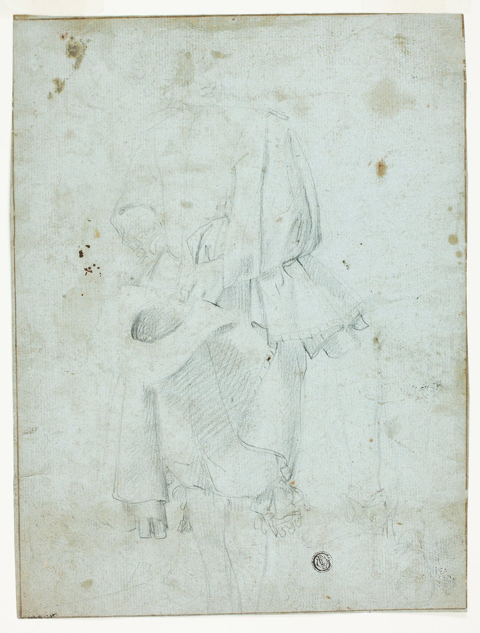 Giovane in piedi con il cappello in mano e schizzo di gambe da Domenico Fiasella