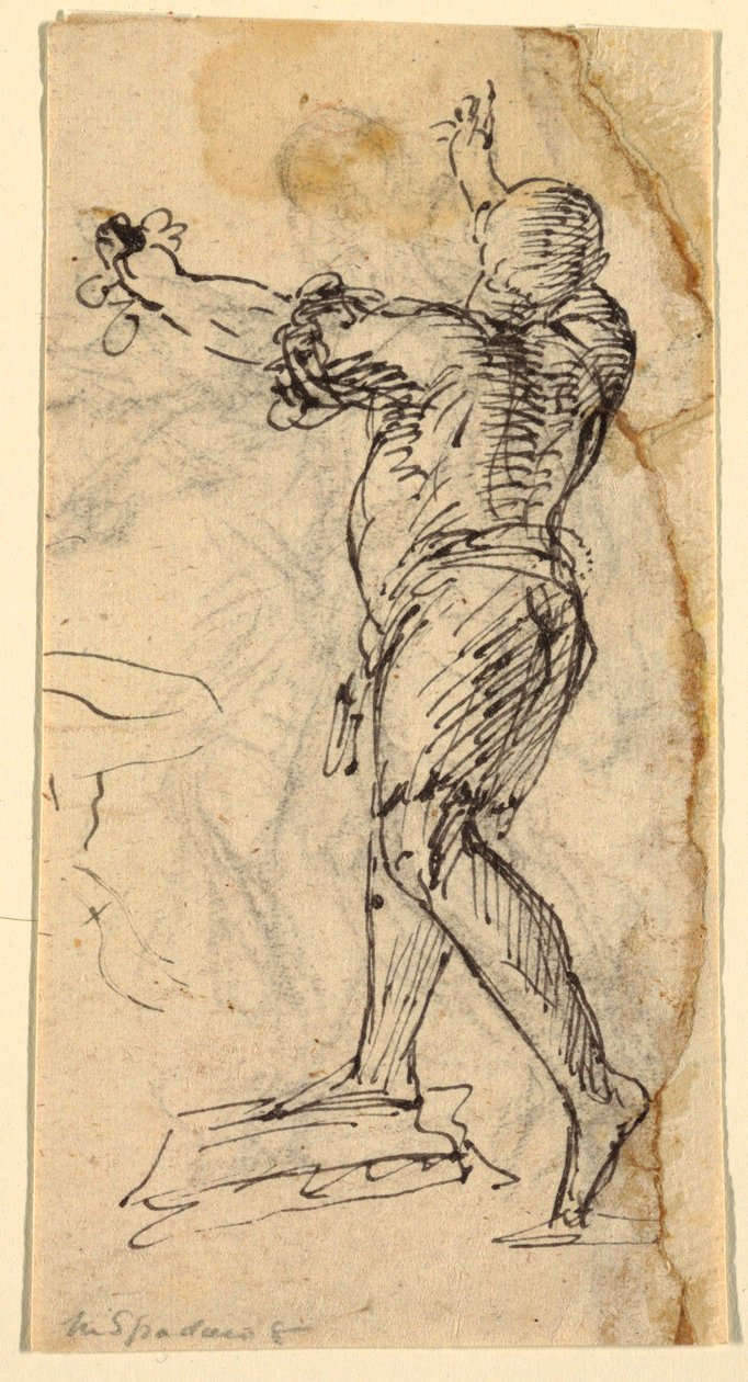 Uomo in piedi con le braccia alzate da Domenico Gargiulo, called Micco Spadaro