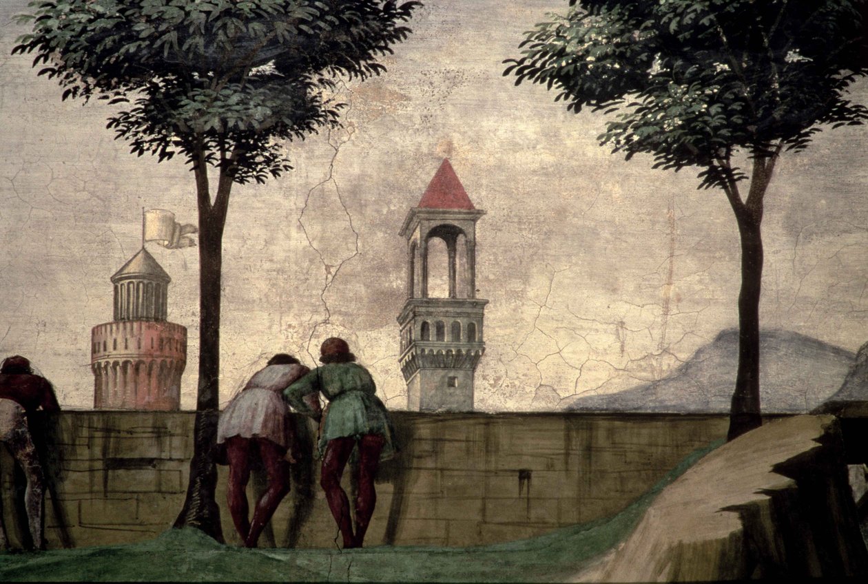 Uomini che guardano oltre un muro, dalla Visitazione da Domenico Ghirlandaio