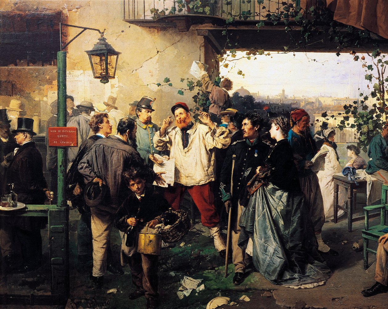 Notizie della Pace di Villafranca, (dettaglio) dal dipinto di Domenico Induno da Domenico Induno