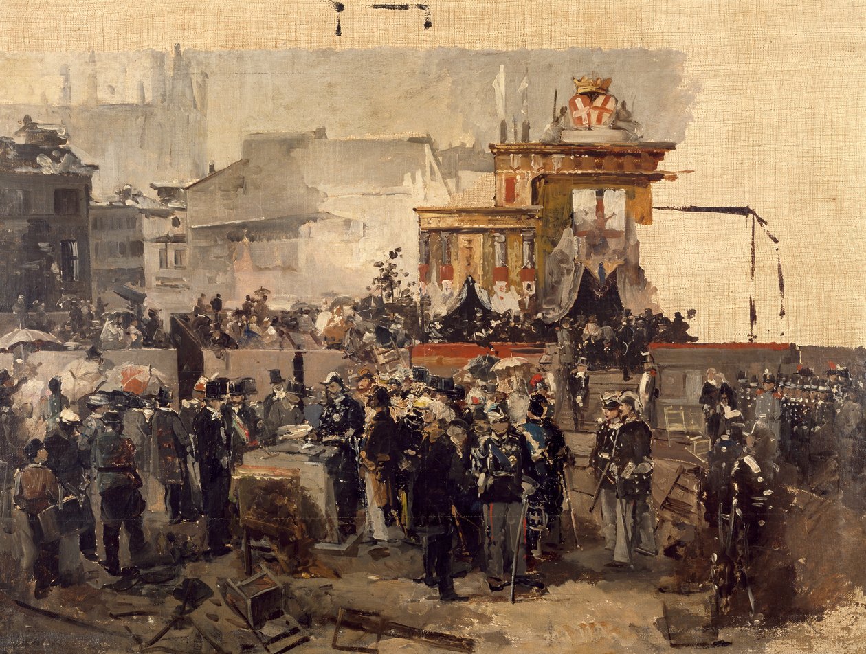 La posa della prima pietra della Galleria Vittorio Emanuele II a Milano, 7 marzo da Domenico Induno
