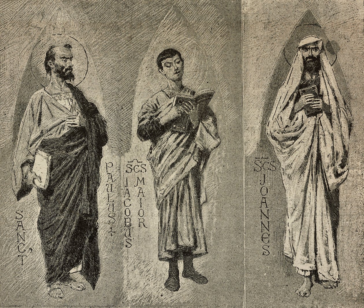 San Paolo, San Giacomo il Maggiore e San Giovanni, cartoni di Domenico Morelli per il mosaico del Duomo di Amalfi, Italia da Domenico Morelli