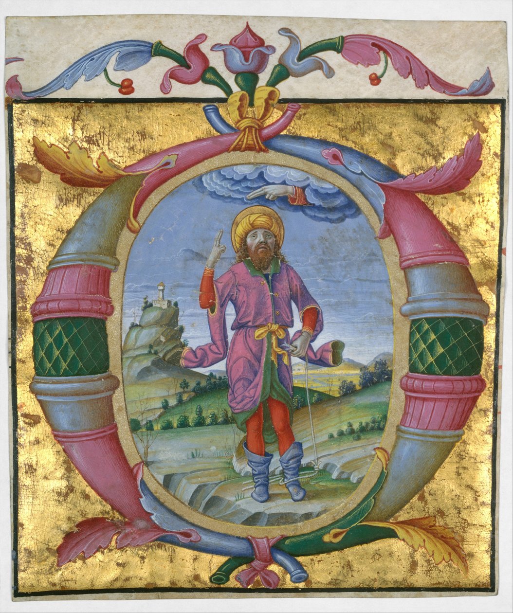 Davide con il piede in un cappio in una iniziale O da Domenico Morone