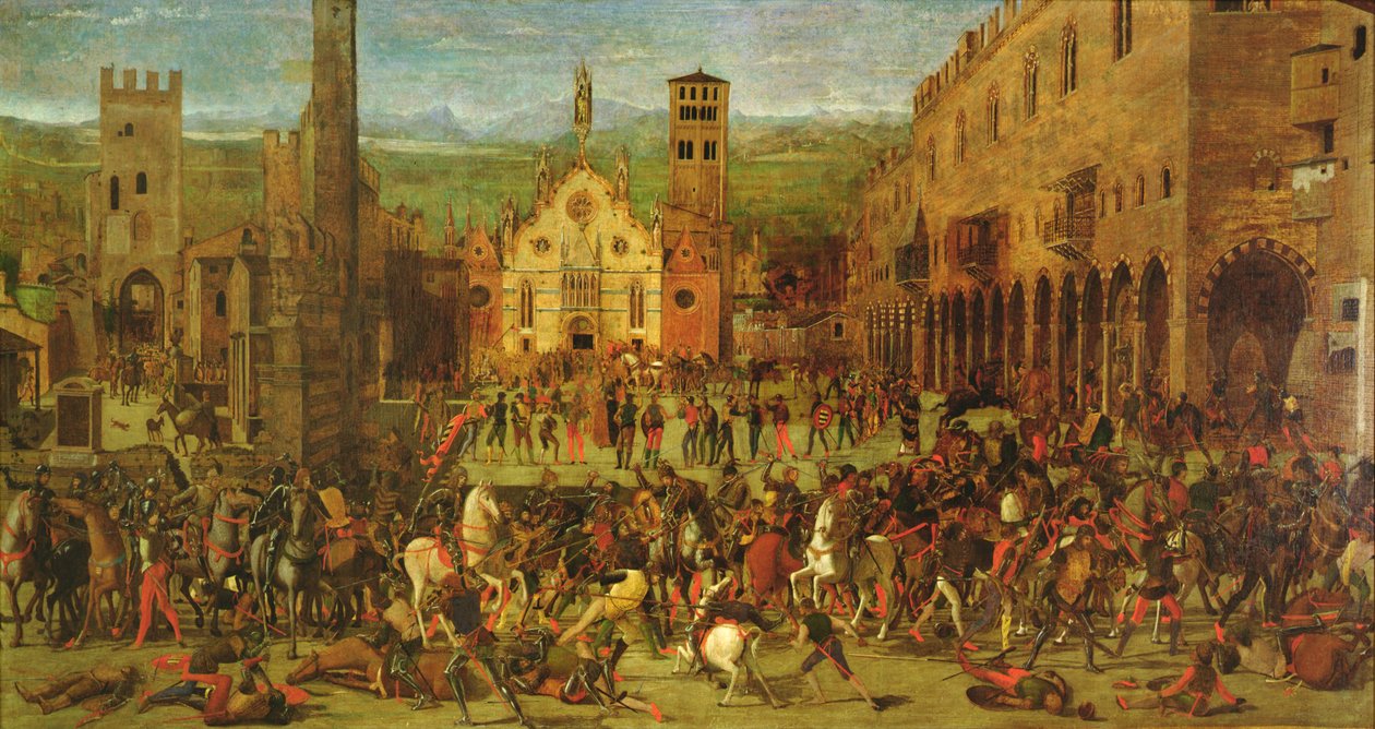 Espulsione dei Bonacolsi da parte di Luigi Gonzaga nel 1328, in Piazza Sordello, Mantova da Domenico Morone