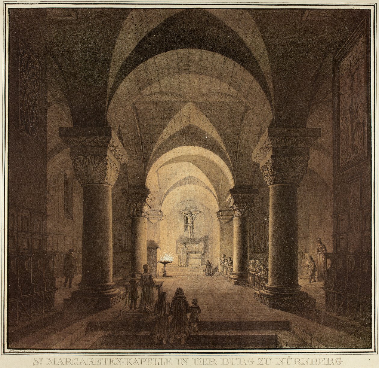Cappella di Santa Margherita nella città di Norimberga, dalla Collezione di edifici medievali memorabili in Germania da Domenico Quaglio
