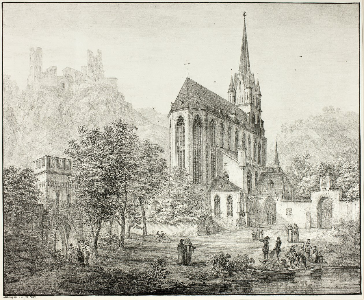 Chiesa collegiata di Nostra Signora, con il castello Schoenberg a Oberwesel sul Reno da Domenico Quaglio
