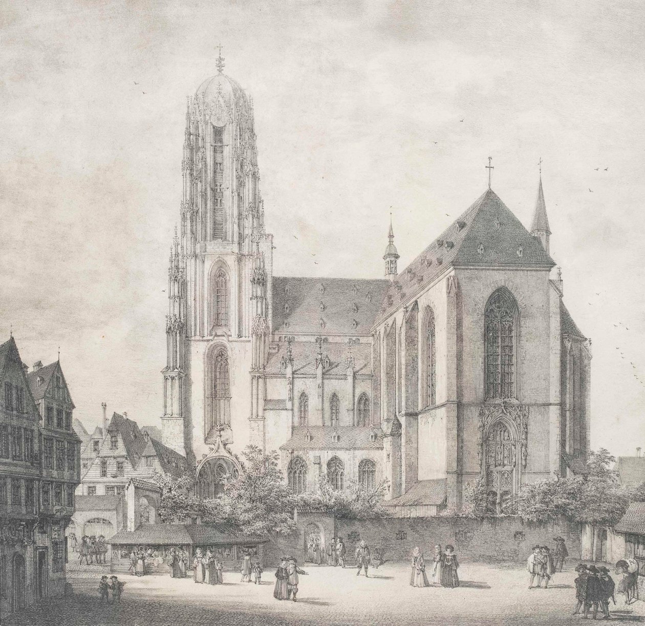 Litografia - Francoforte - Duomo imperiale - Quaglio - 1819 da Domenico Quaglio the Younger