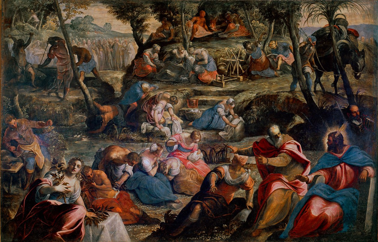 La raccolta della manna (Ebrei nel deserto). Scena dell