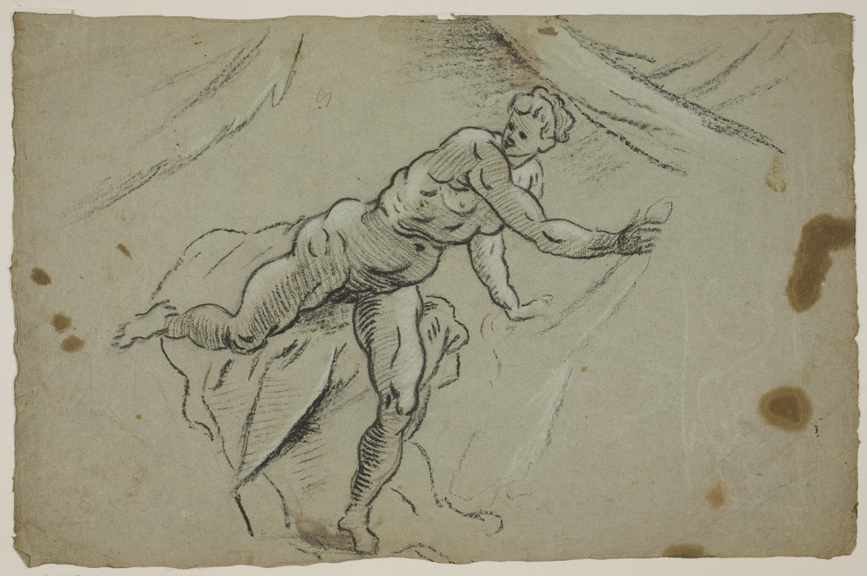 Donna nuda con un pezzo di stoffa tra le mani che lascia frettolosamente una tenda da Domenico Tintoretto