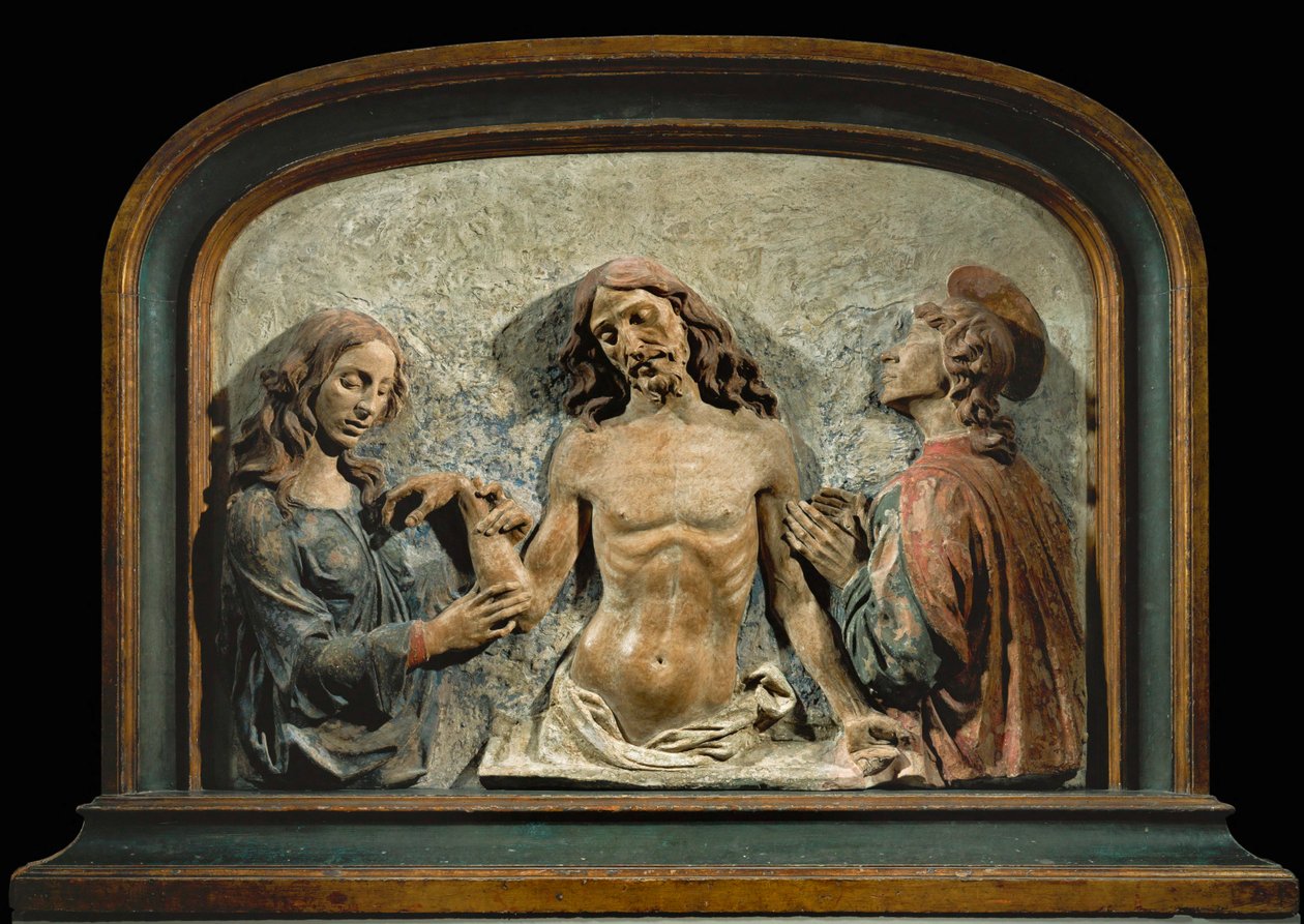 Il Cristo morto adorato da San Giovanni Evangelista e Santa Maria Maddalena ... da Domenico di (15th century) Paris