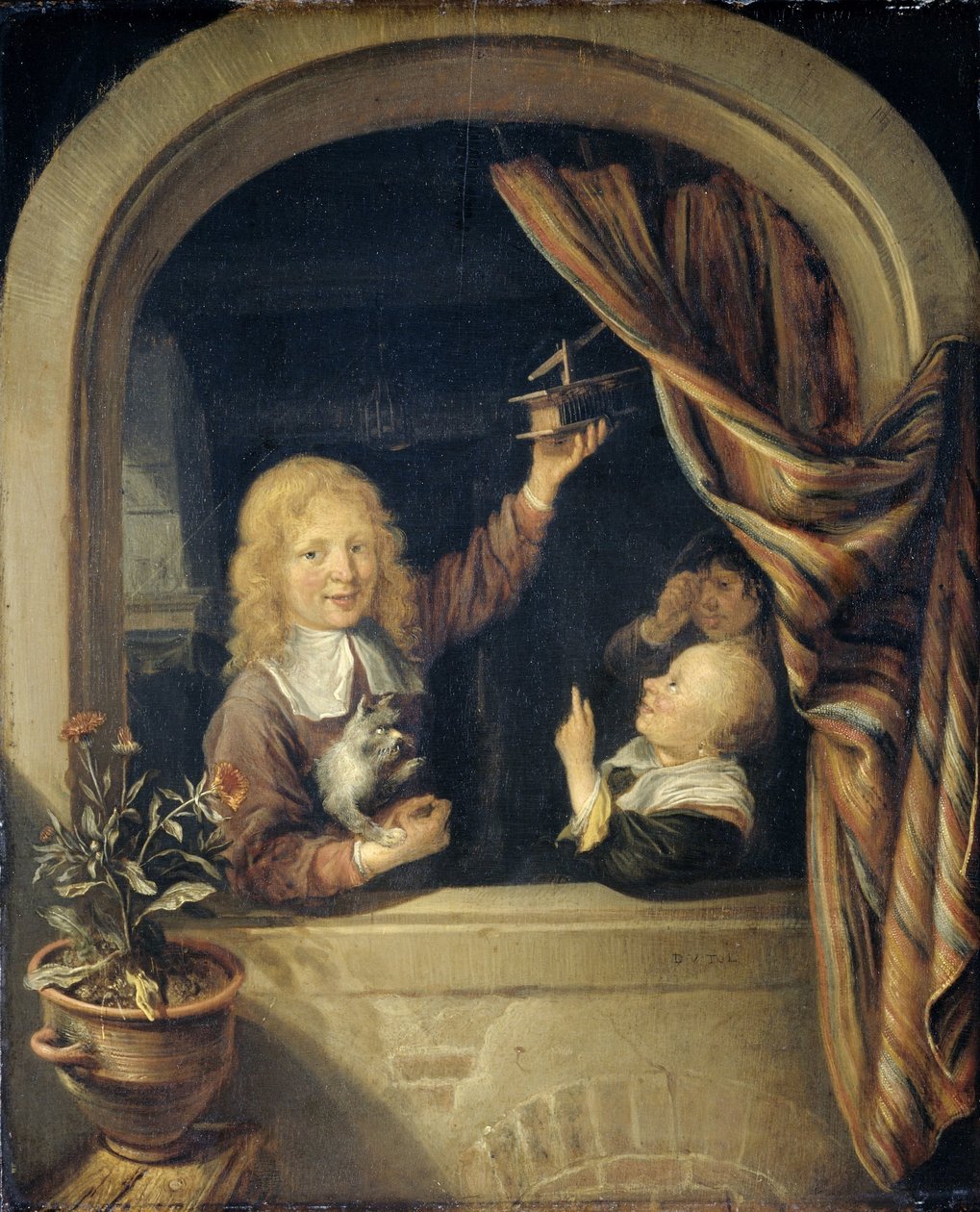 Bambini con una trappola per topi da Domenicus van Tol