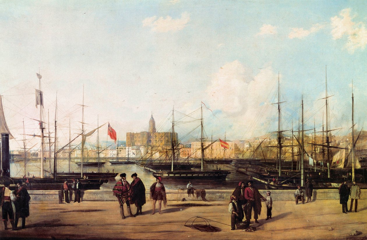Veduta del porto di Malaga, Spagna da Domingo Gallego y Alvarez