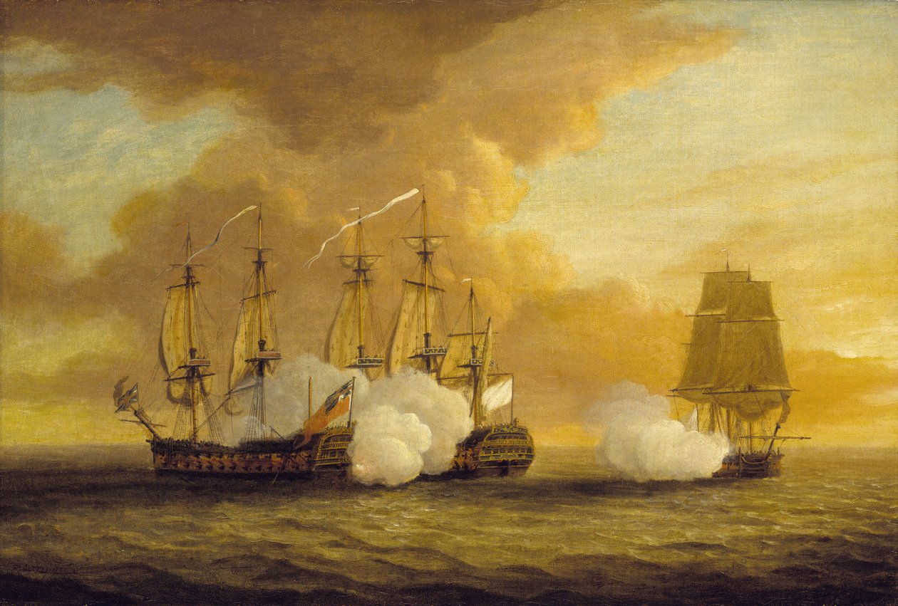Combattimento navale tra HMS Lion e Elisabeth e la nave francese Du Teillay, il 9 luglio da Dominic Serres