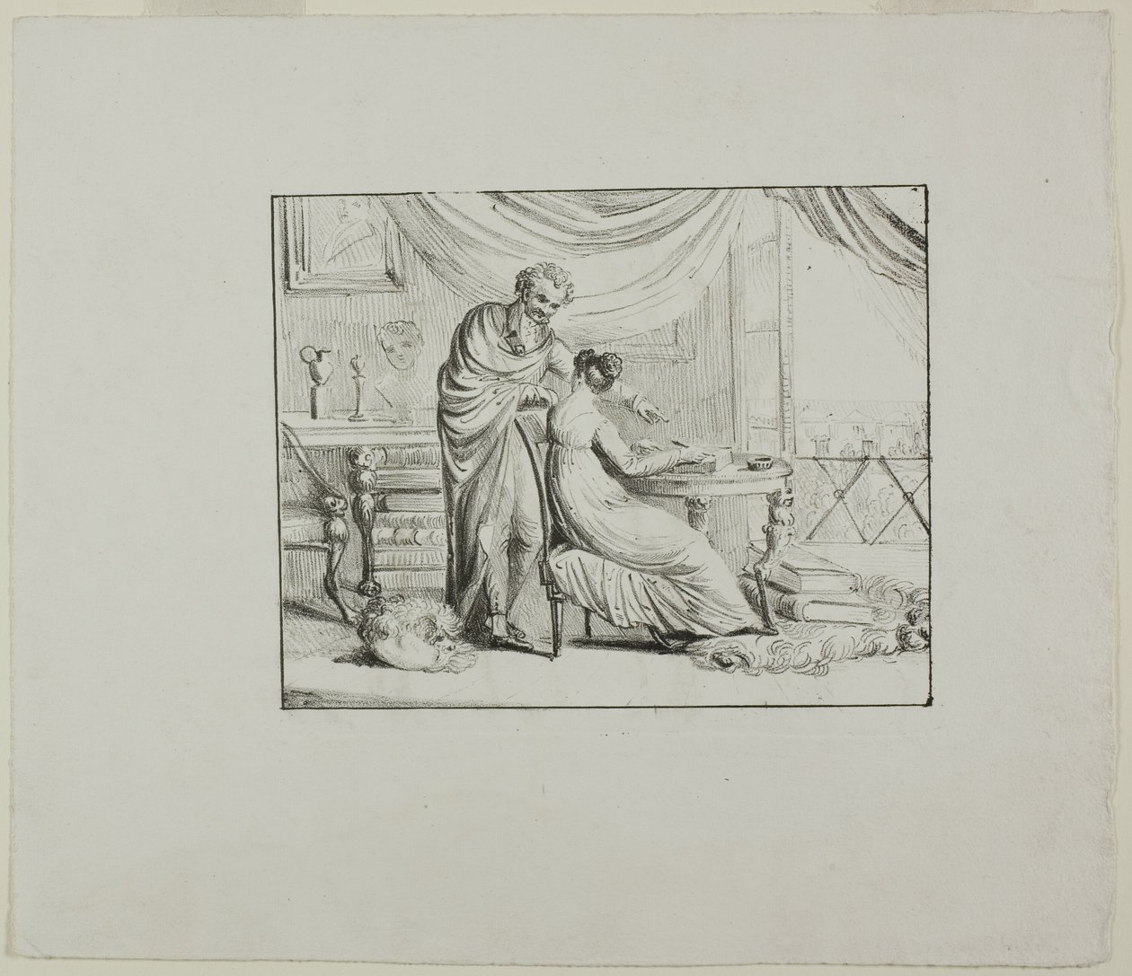 Denon istruisce una giovane donna che disegna su una pietra litografica da Dominique Vivant Denon