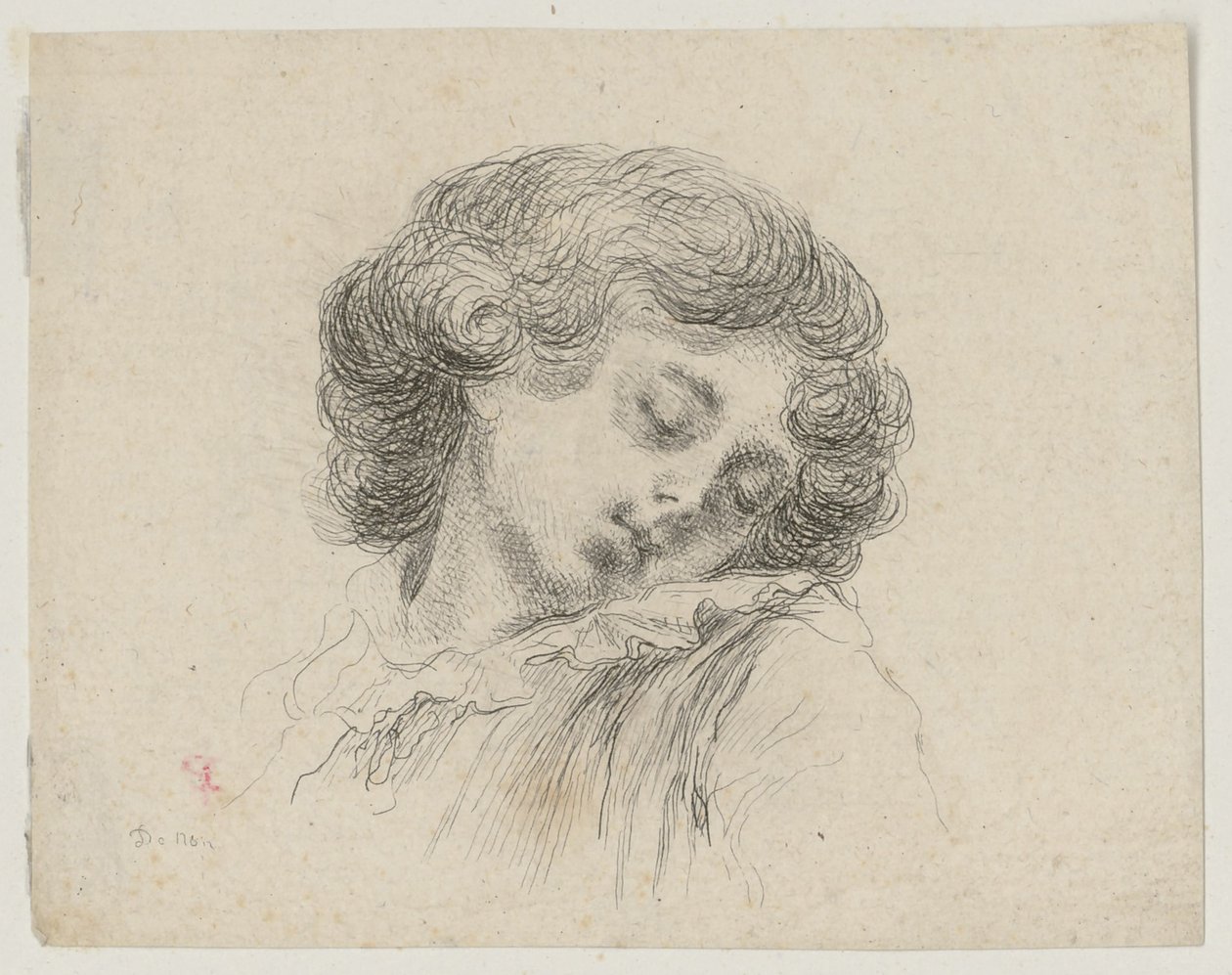Testa di un bambino addormentato da Dominique Vivant Denon