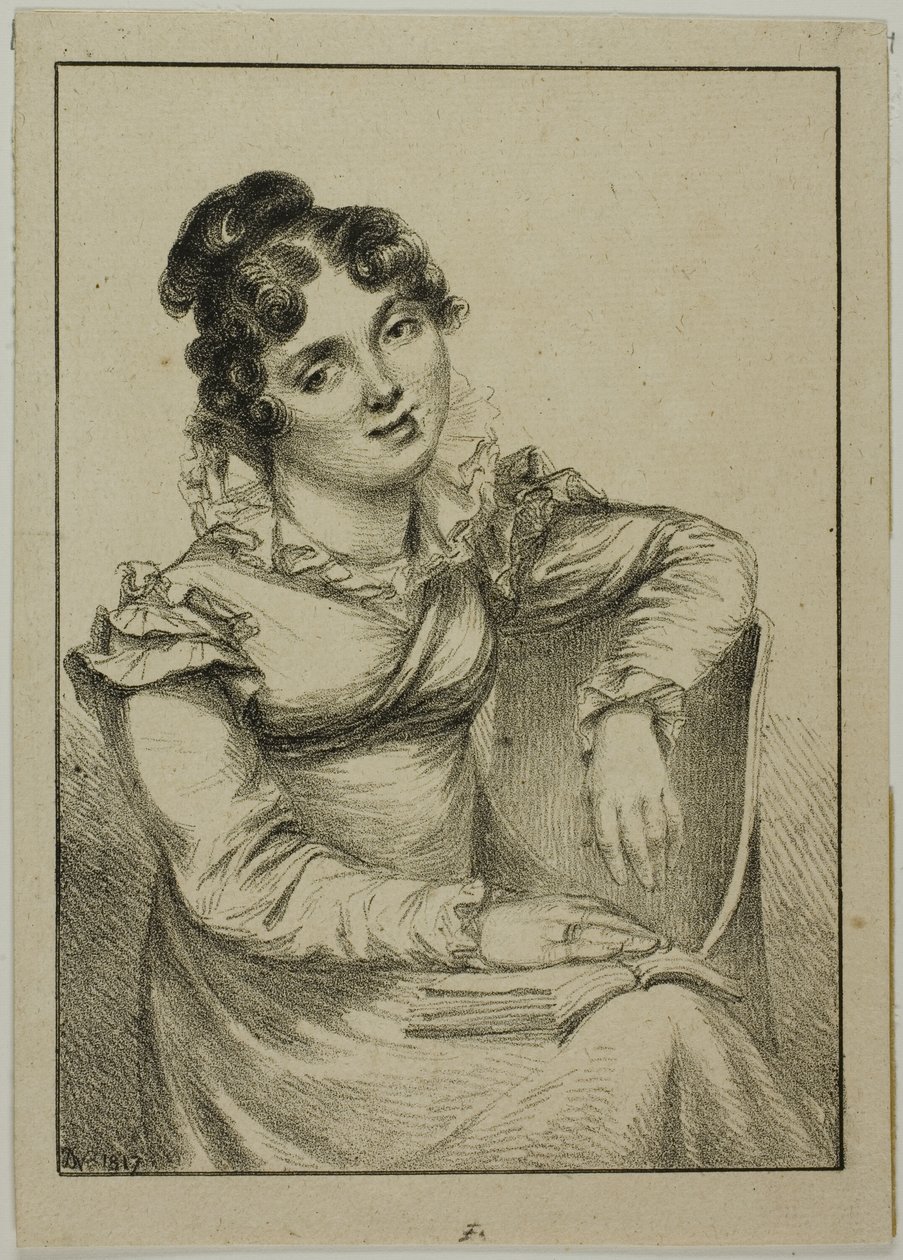 Giovane donna seduta con un libro aperto da Dominique Vivant Denon