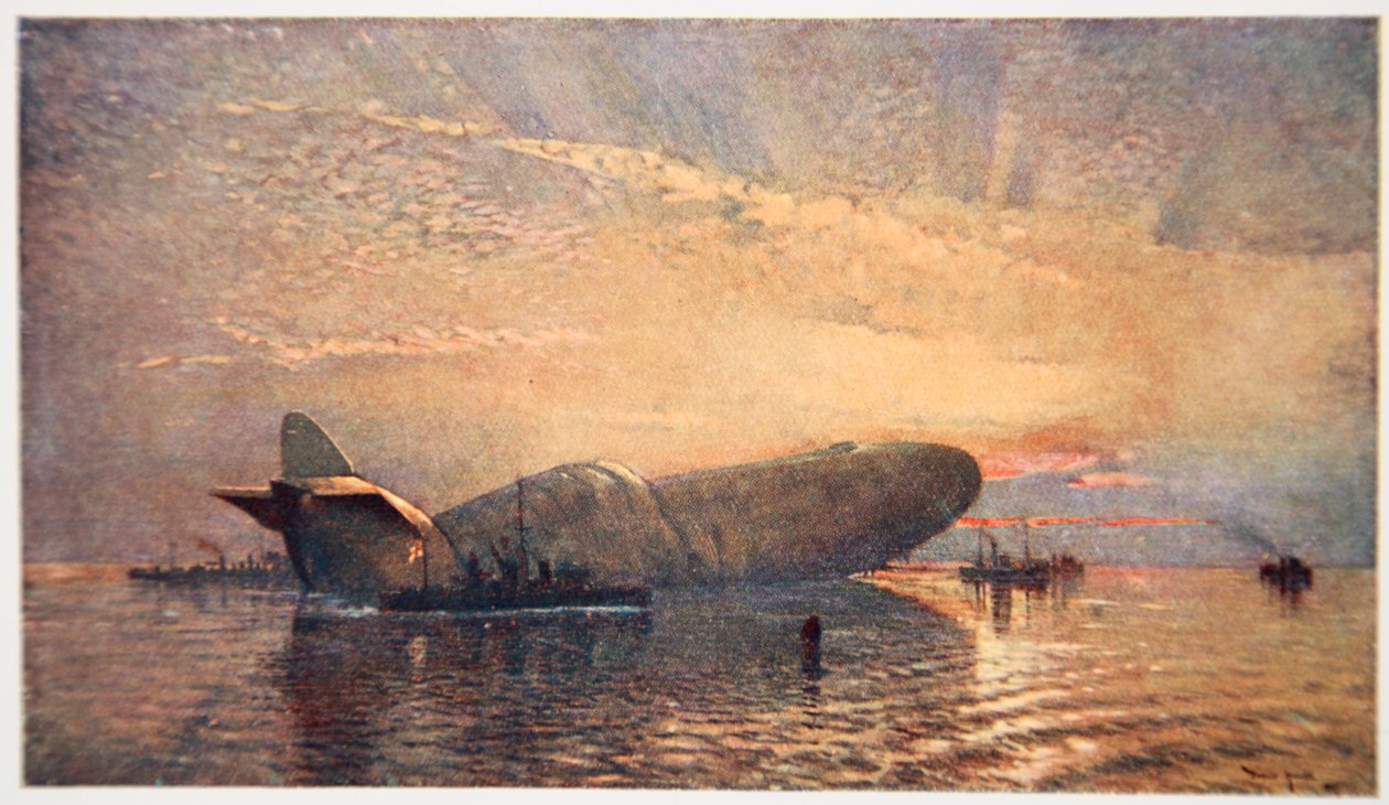 San Giorgio e il Drago: Zeppelin L15 nel Tamigi, aprile 1916, illustrazione da 