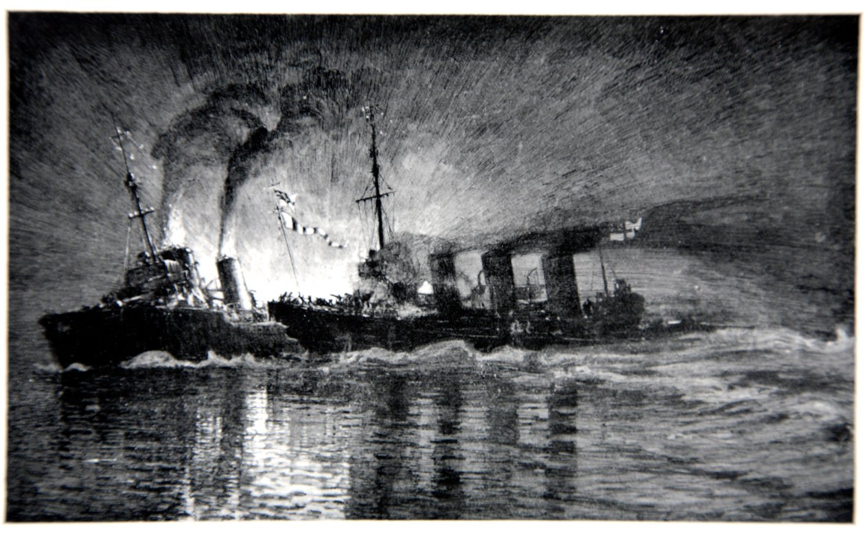 HMS Broke sperona il cacciatorpediniere tedesco, illustrazione da 