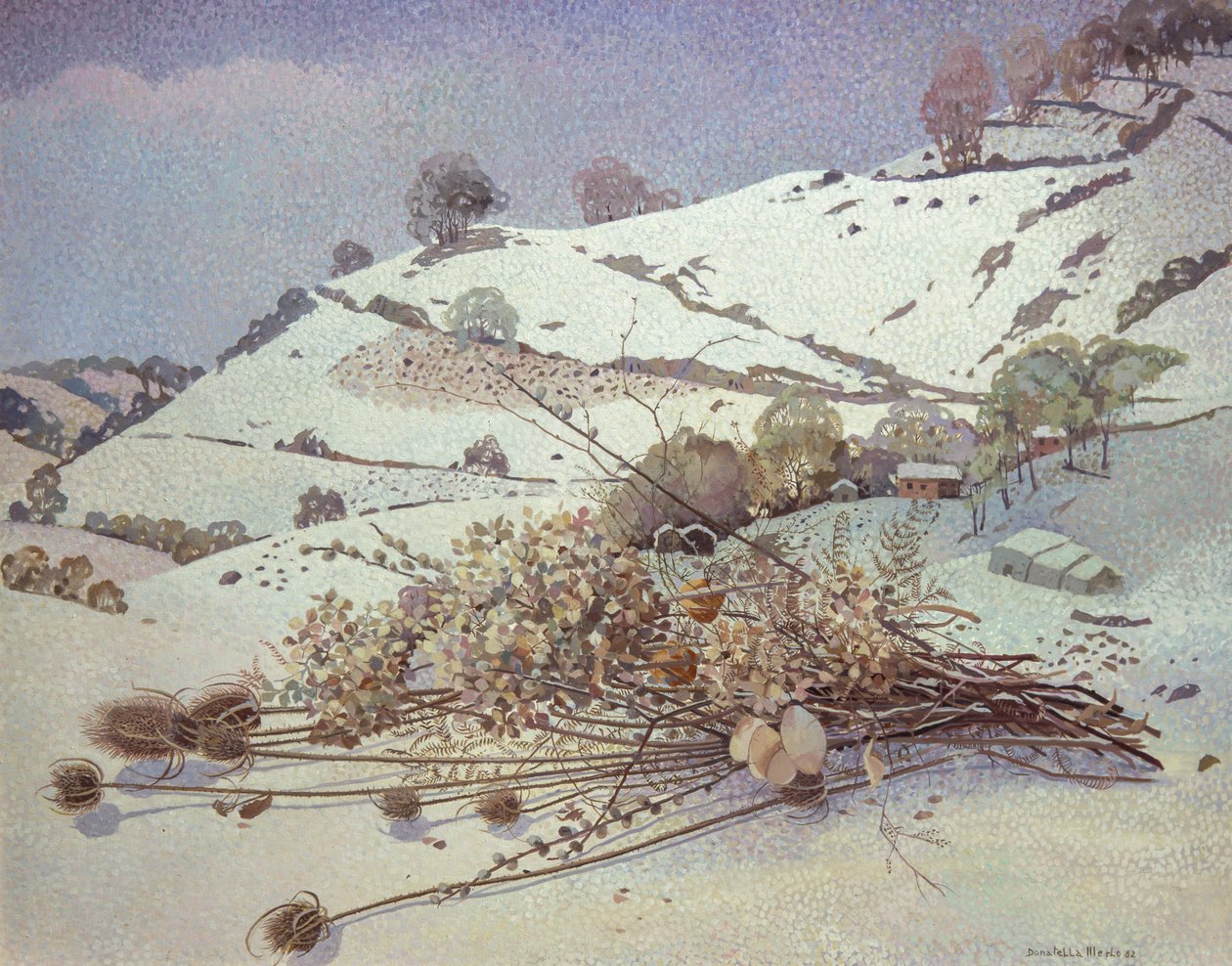 Paesaggio innevato con natura morta di fiori secchi da Donatella Merlo