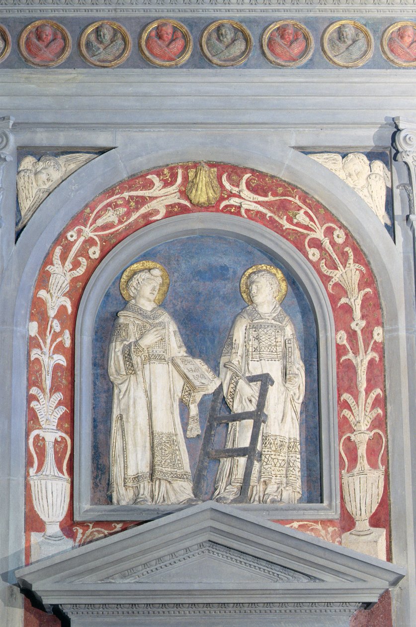 San Lorenzo e Santo Stefano, bassorilievo sopra la porta nord, c.1440 (terracotta) da Donatello