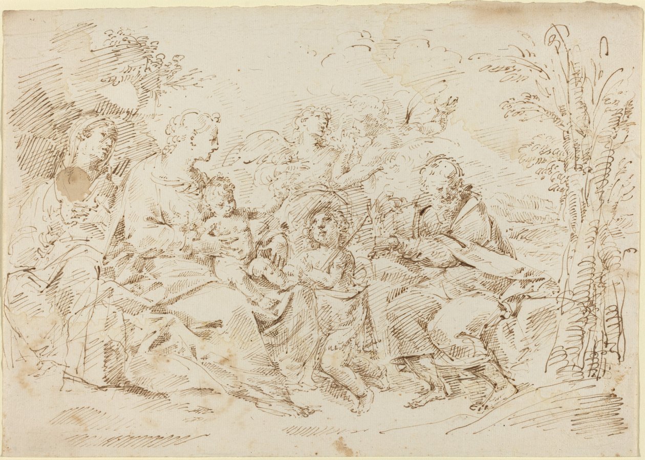 Sacra Famiglia con Santa Elisabetta, San Giovanni Battista e Due Angeli in un Paesaggio da Donato Creti
