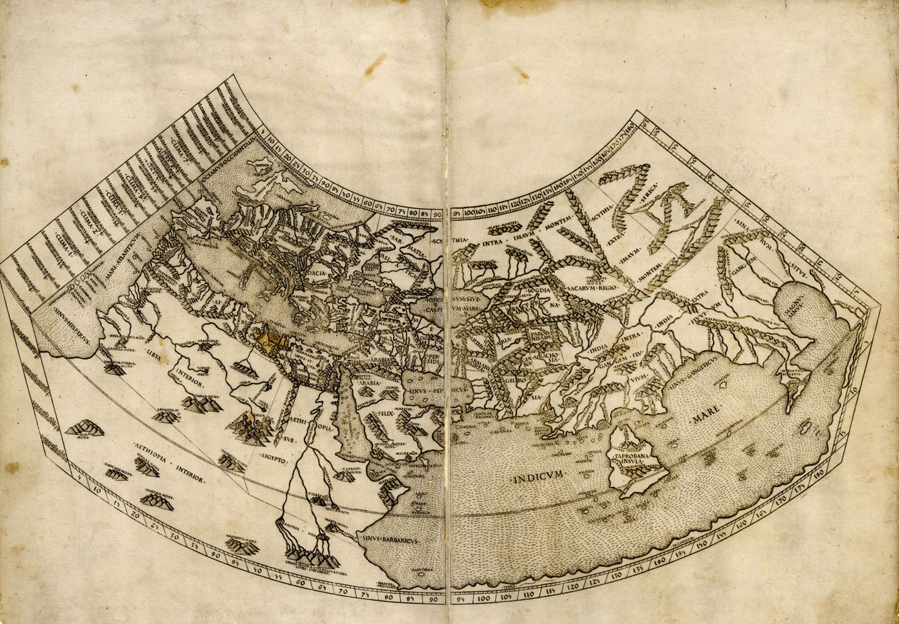 Mappa del mondo tolemaico da "Geographia". da Donnus Nicolaus & Ptolemy Claudius Germanus
