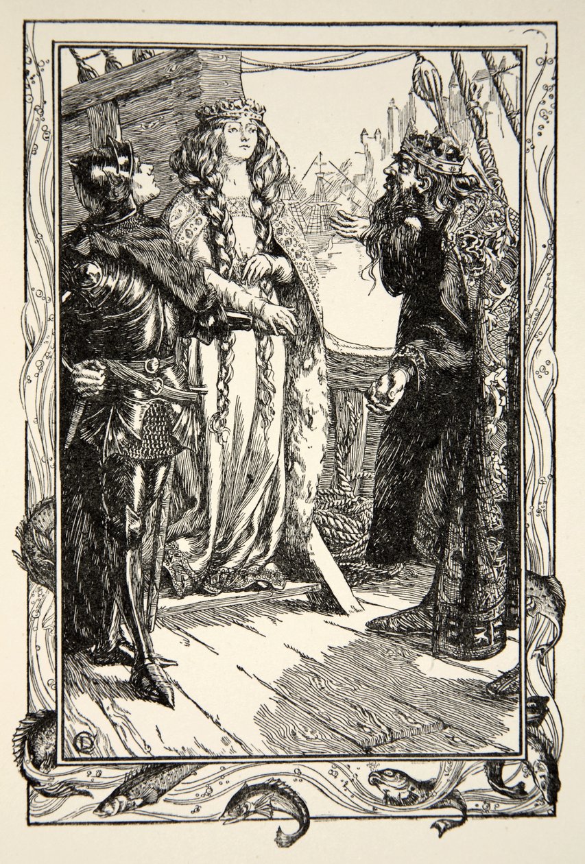 Re Anguish dà Isolt a Sir Tristram, illustrazione da 