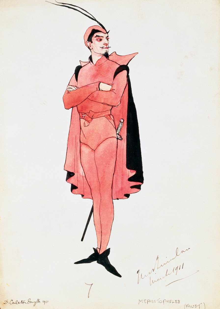 Costume per Mefistofele in Faust di Charles Gounod, bozzetto di Carleton Smyth, per spettacolo del 1911 da Dorothy Carleton Smyth