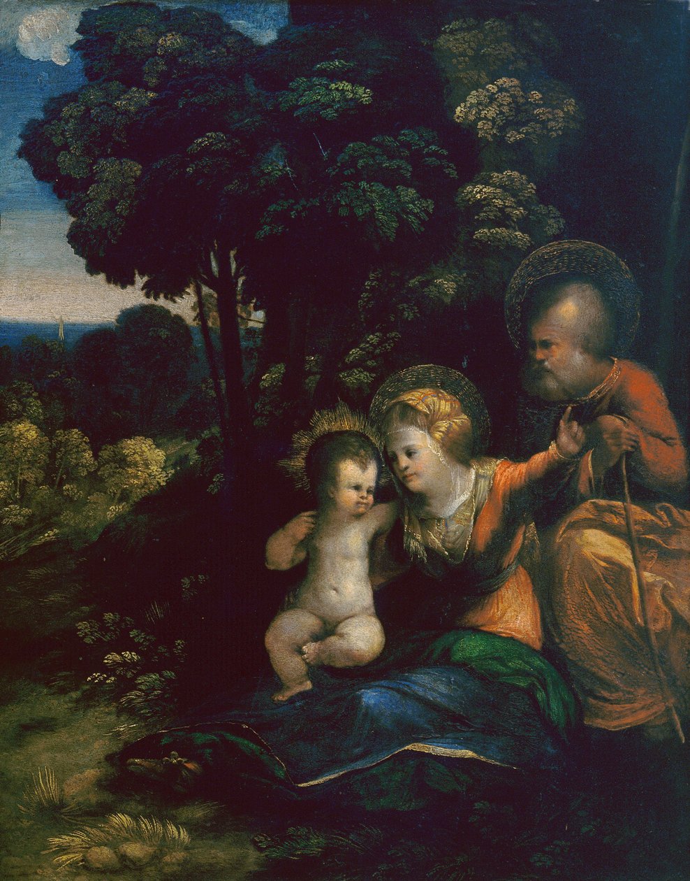 Riposo durante la fuga in Egitto, di Dosso Dossi, nella Galleria degli Uffizi a Firenze da Dosso Dossi