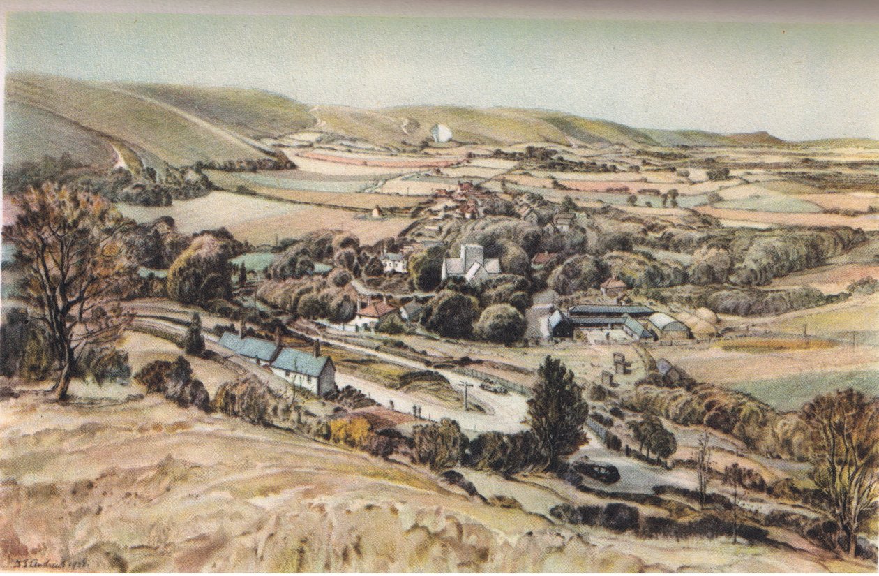 Poynings: un villaggio del Sussex (litografia a colori) da Douglas Sharpus Andrews