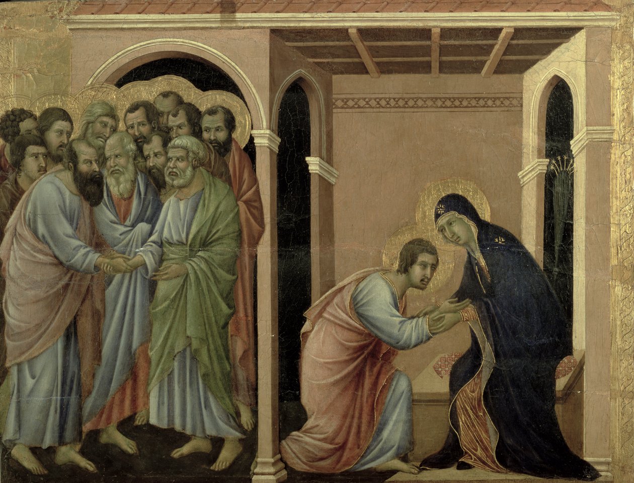 Maestà: La Vergine saluta San Giovanni da Duccio di Buoninsegna