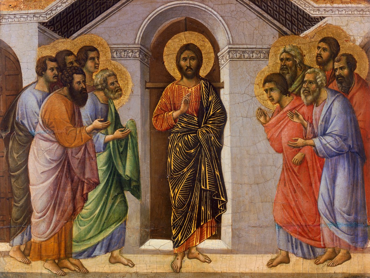 Cristo appare agli apostoli a porte chiuse, dettaglio da Episodi della Passione e Resurrezione di Cristo, parte della Maestà dell
