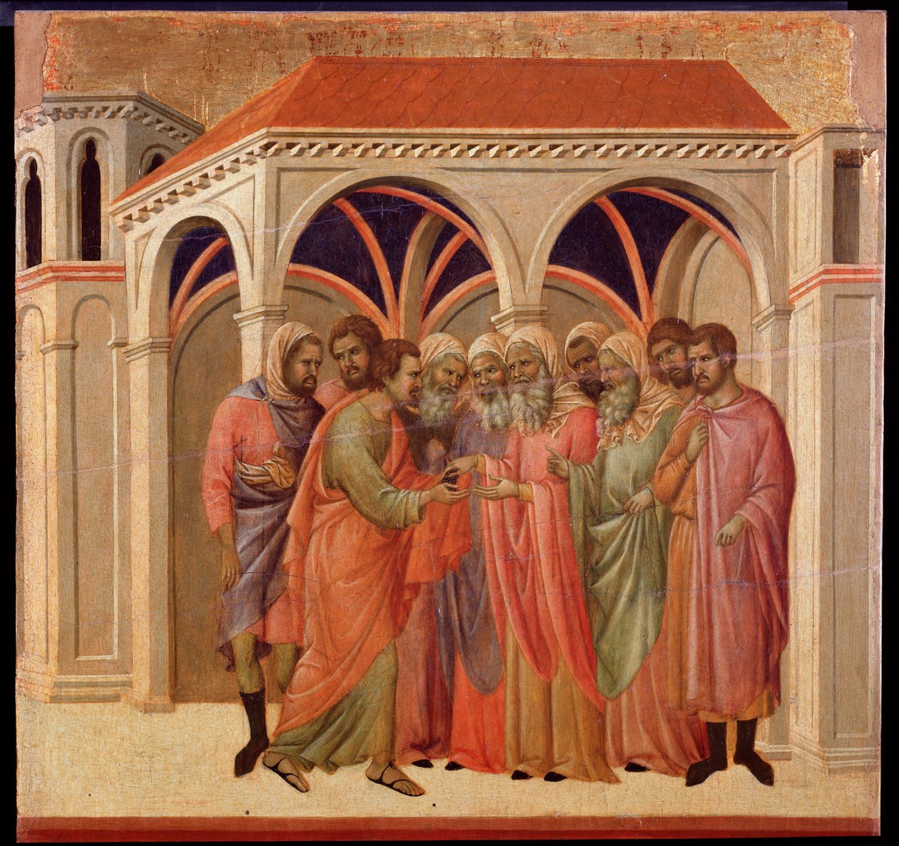 Il tradimento di Giuda. Pala della Maestà da Duccio di Buoninsegna