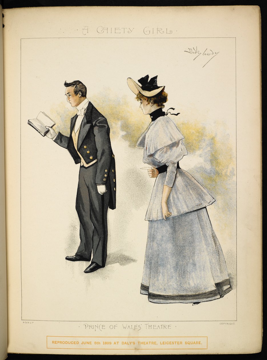 Due personaggi. Un uomo che legge un libro e una signora da Dudley Hardy
