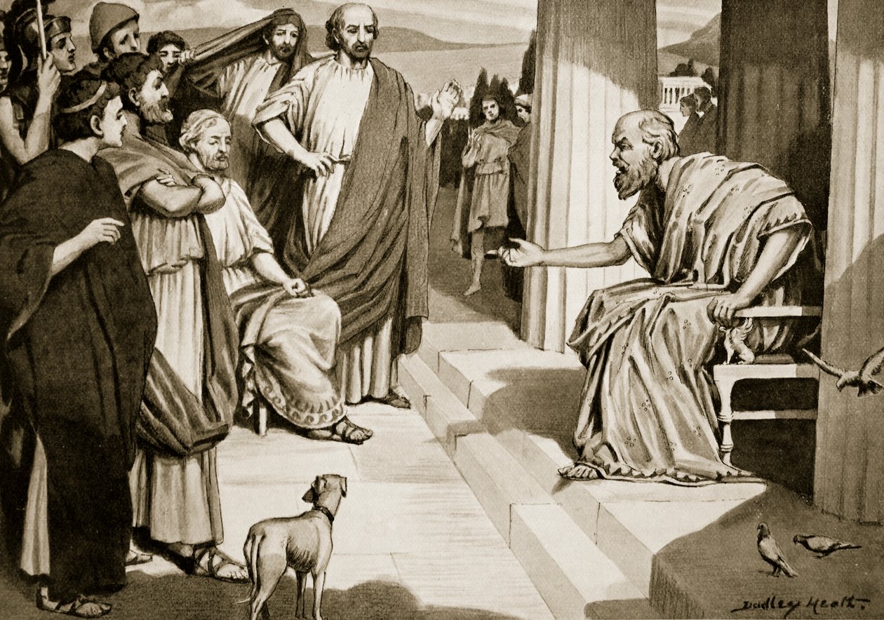 Socrate che si rivolge agli Ateniesi, illustrazione da 