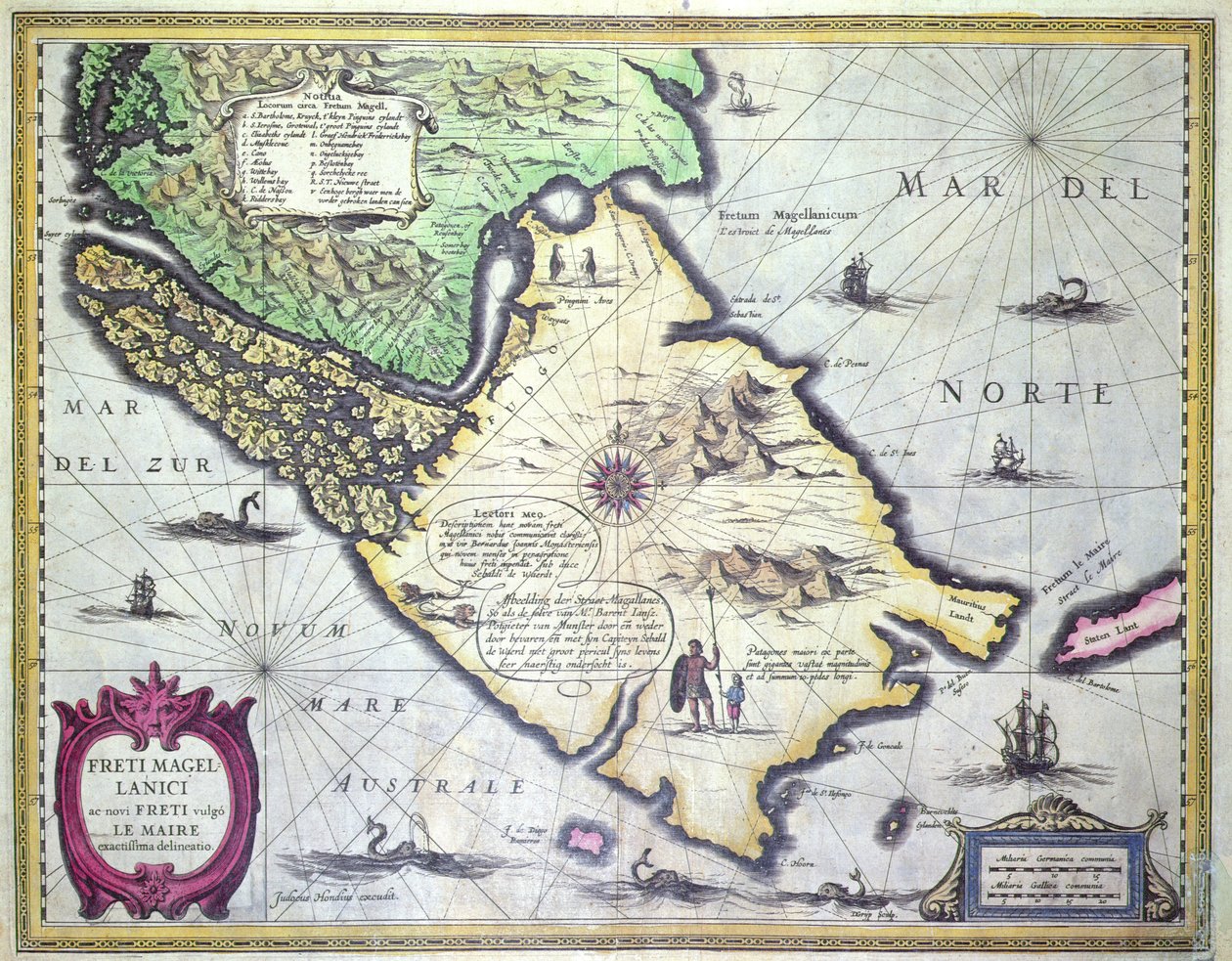 Mappa dello Stretto di Magellano, Patagonia (incisione a colori) da Dutch School