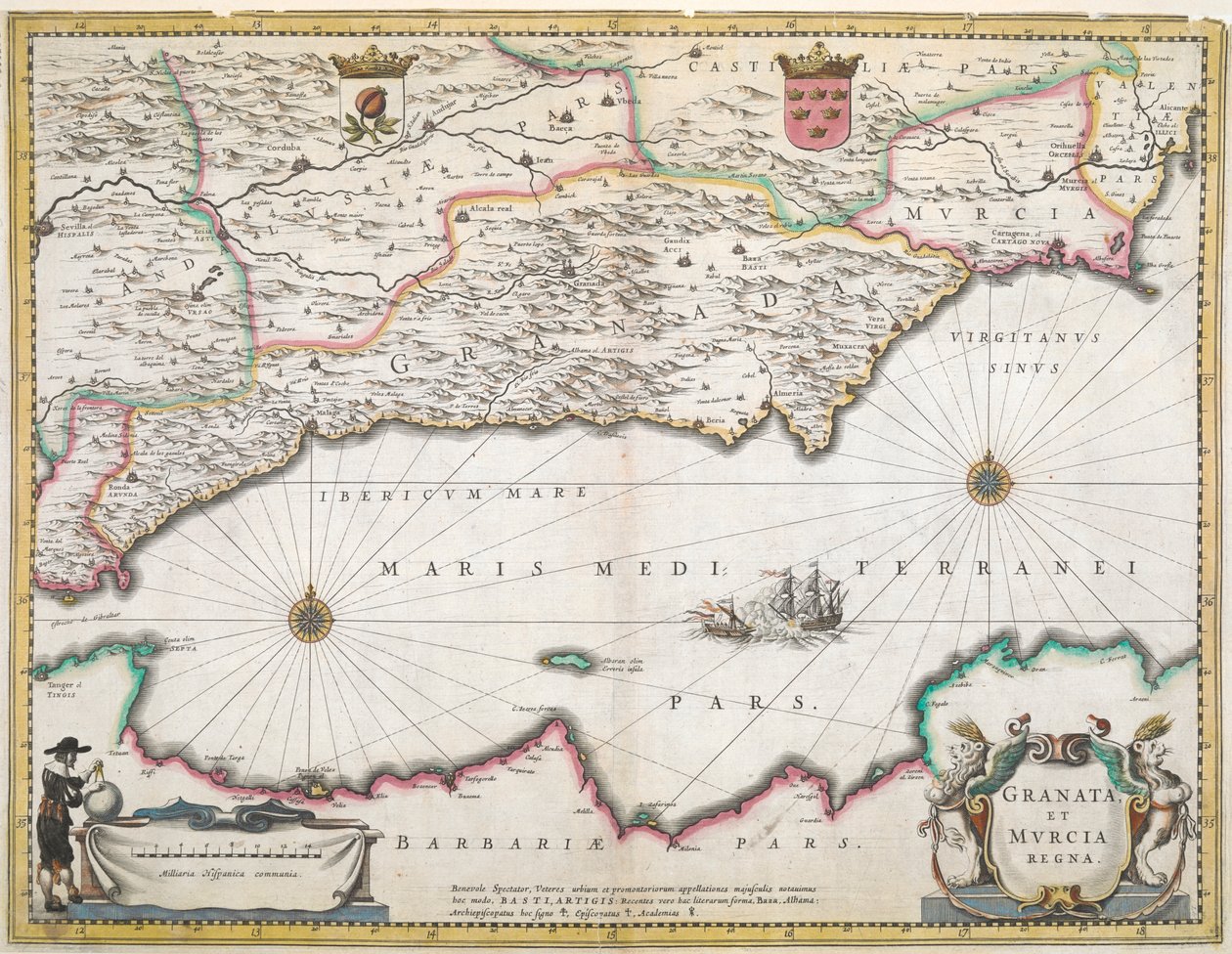 Una mappa del XVII secolo delle regioni di Granada e Murcia, in Spagna da Dutch School