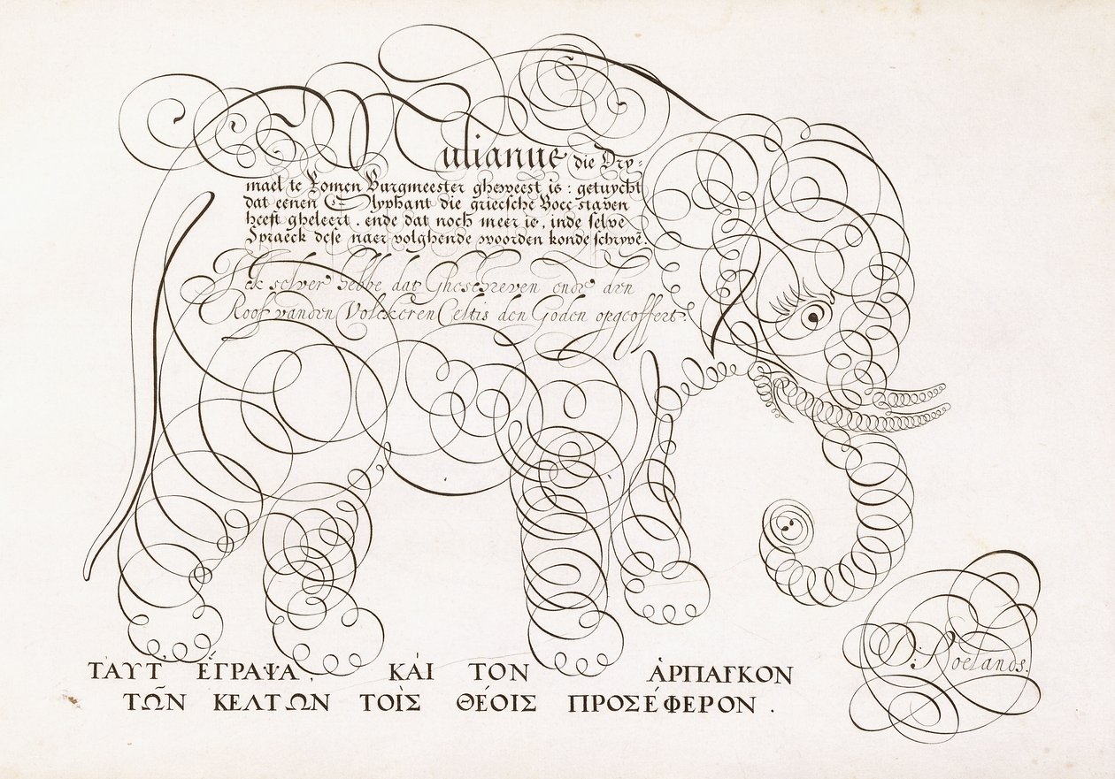 Un disegno calligrafico di un elefante, 1616-1617 e fine XVII secolo da Dutch School