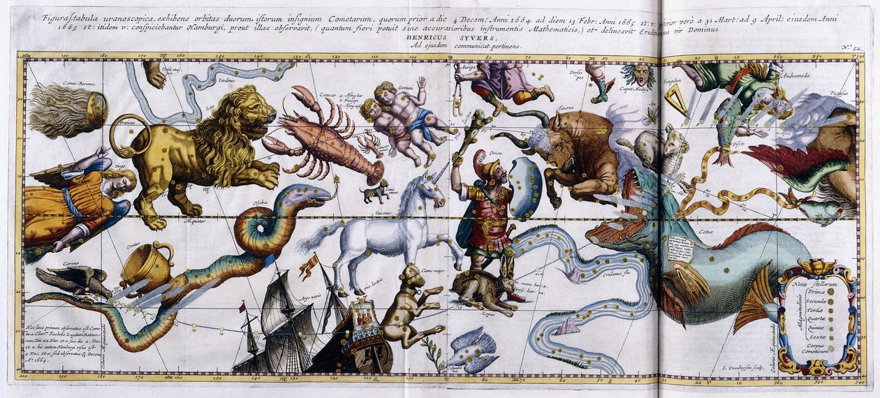 Mappa celeste delle costellazioni: Orione, Toro, Ariete, Pesci ecc., 1666-1668 da Dutch School