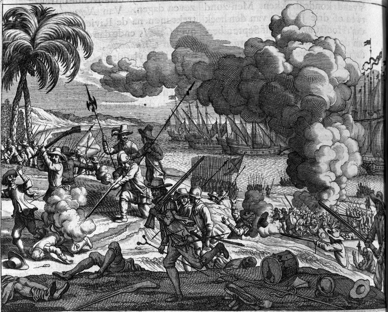 Colonizzazione: le flotte olandesi cacciano i portoghesi da Ceylon (attuale Sri Lanka) nel 1658. Stampa olandese da Afgoderye de oost-indische heydenen (Descrizione dei paesi dell
