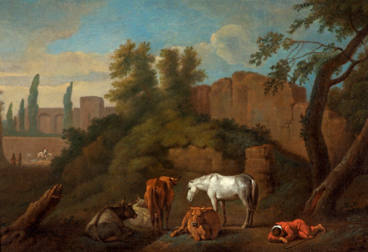 Paesaggio con un ragazzo che dorme, c.1650 da Dutch School