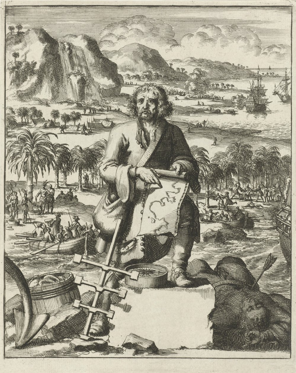 Louis Hennepin sbarca in Nord America, pub. 1688 da Dutch School