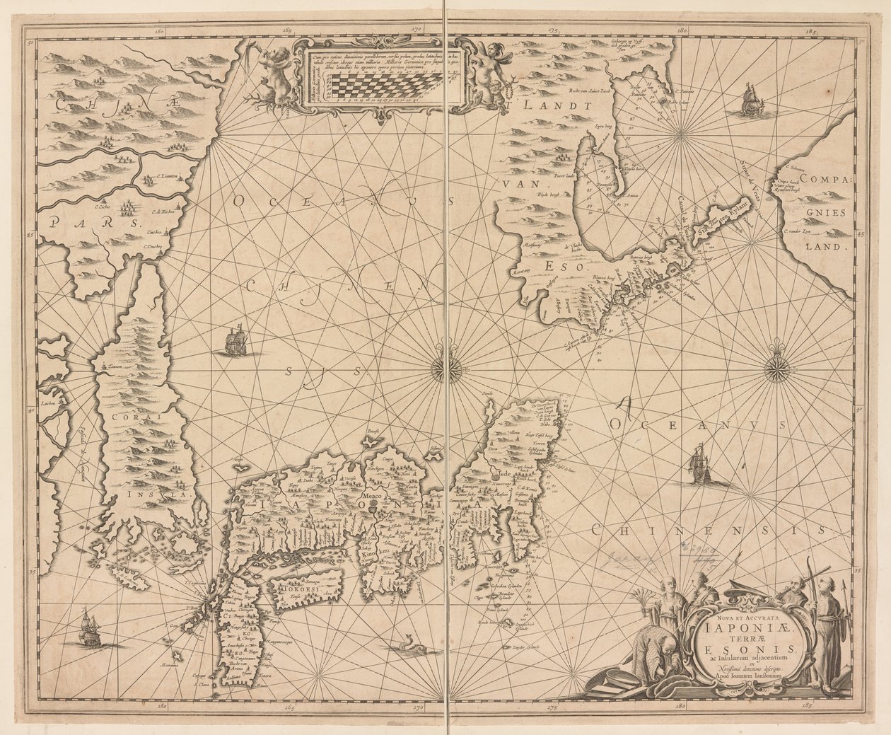 Mappa del Giappone, Nova et accurata Japoniae, Terrae Esonis ac Insularum adjacentium ex nivissima detectione descriptio da Dutch School